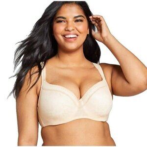 Lane Bryant Cacique Womens Bra Modern Lace Balconette 46DD Cafe Mocha Underwire